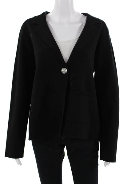 Metric Knits Womens Collared Black Blazer Long Sleeve Acrylic Cotton Size XL