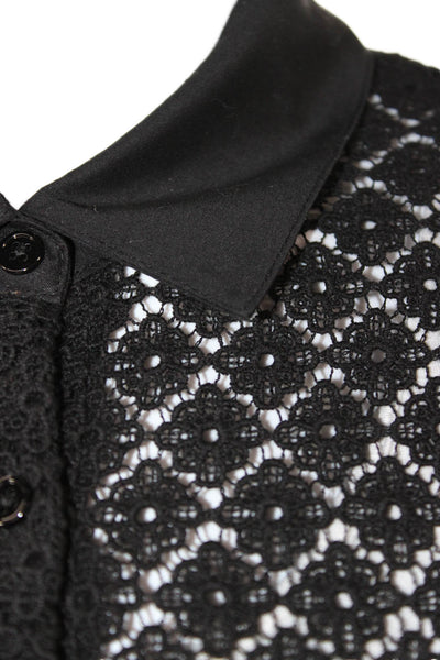 Sundays Womens Black Floral Collared Button-Up Long Sleeve Blouse Size S
