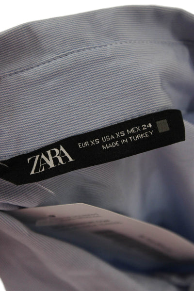 Zara Women Collared Army Button-Up Long Sleeve Light Blue Cotton Blend Size XS