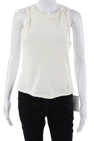 Zara Women Basic Jersey Sleeveless Tank White Cotton Crew Neck Size S