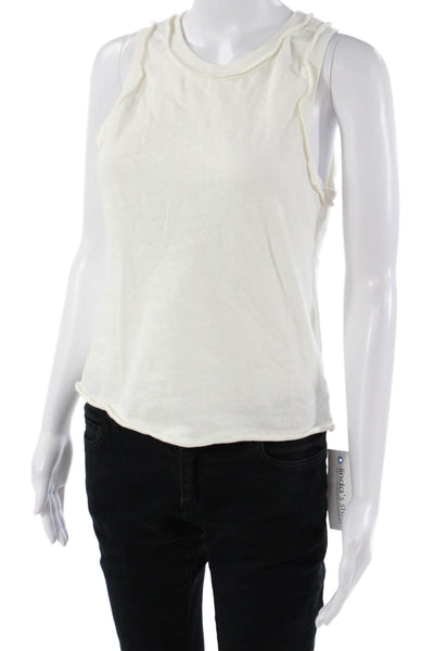 Zara Women Basic Jersey Sleeveless Tank White Cotton Crew Neck Size S