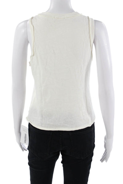 Zara Women Basic Jersey Sleeveless Tank White Cotton Crew Neck Size S