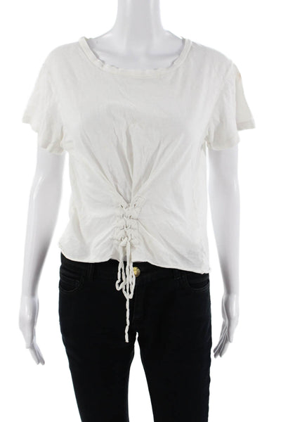 LNA Womens Cropped T-Shirt White Cotton Crew Short Sleeve Drawstring Size M