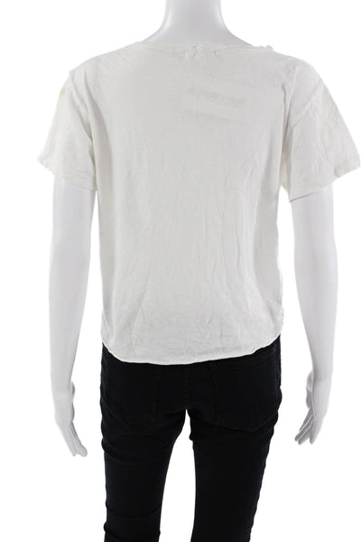 LNA Womens Cropped T-Shirt White Cotton Crew Short Sleeve Drawstring Size M