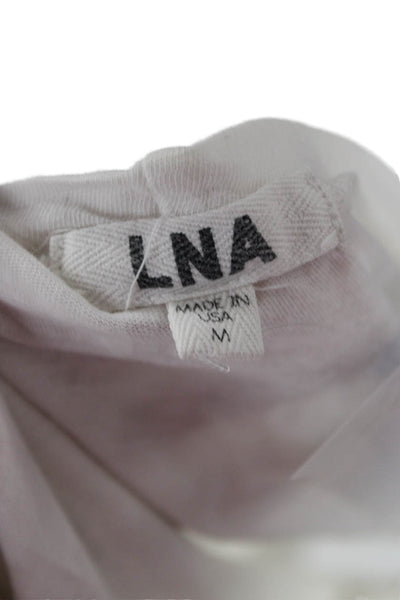 LNA Womens Cropped T-Shirt White Cotton Crew Short Sleeve Drawstring Size M