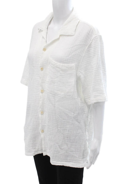 Zara Women Basic Button-Up Collared Short Sleeve White Cotton Top Size M