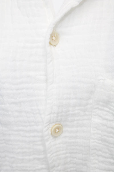 Zara Women Basic Button-Up Collared Short Sleeve White Cotton Top Size M