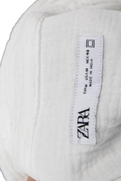 Zara Women Basic Button-Up Collared Short Sleeve White Cotton Top Size M
