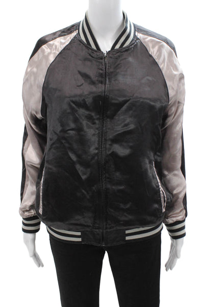 Zara Woman Womens Bomber Varsity Jacket Black Long Sleeve Size S