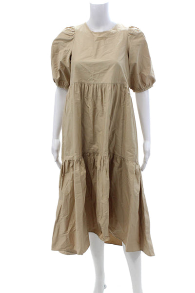 Zara Women A-Line Peasant Long Beige Cotton Dress Size XS