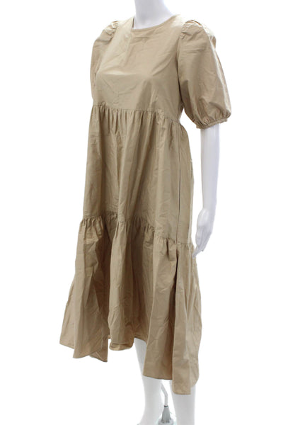 Zara Women A-Line Peasant Long Beige Cotton Dress Size XS