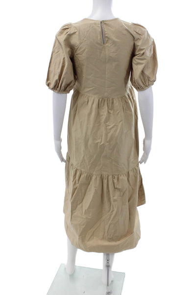 Zara Women A-Line Peasant Long Beige Cotton Dress Size XS