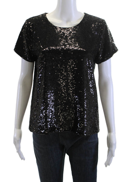 Generation Love Womens Black 80s Round Neck Short Sleeve Blouse Size S