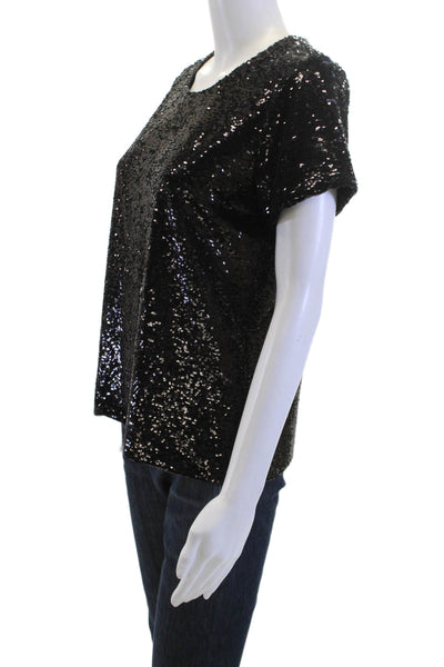 Generation Love Womens Black 80s Round Neck Short Sleeve Blouse Size S