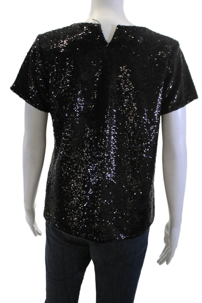 Generation Love Womens Black 80s Round Neck Short Sleeve Blouse Size S