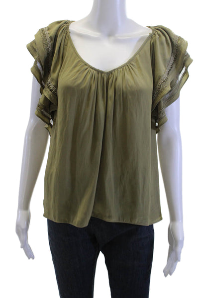 Ramy Brook Womens Bohemian Green Sleeveless Round Neck Polyester Blouse Size S