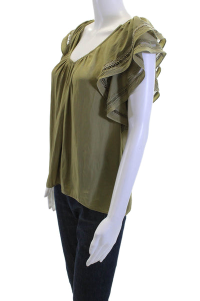 Ramy Brook Womens Bohemian Green Sleeveless Round Neck Polyester Blouse Size S