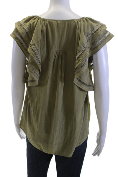 Ramy Brook Womens Bohemian Green Sleeveless Round Neck Polyester Blouse Size S