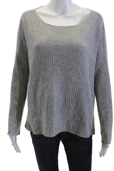 Revive Cashmere 100% Cashmere Striped Pullover Sweater Gray Round Neck Size S