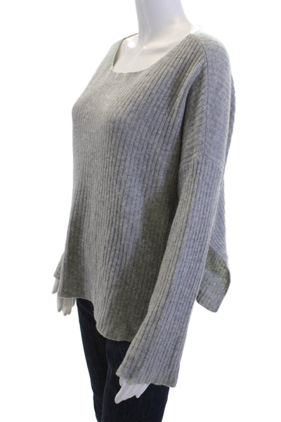 Revive Cashmere 100% Cashmere Striped Pullover Sweater Gray Round Neck Size S