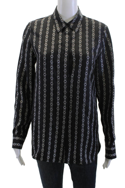 Theory Mens Point Collar Silk Button Up Long Sleeve Black Size S