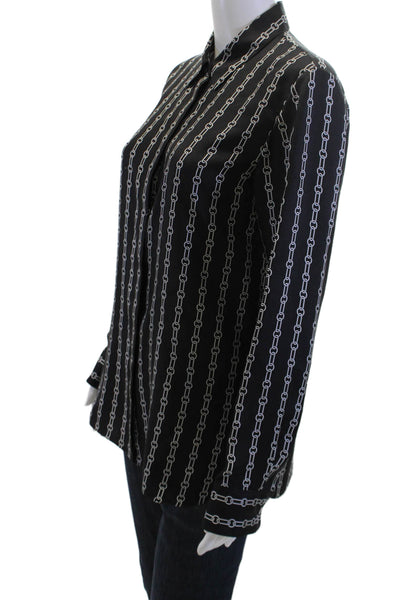 Theory Mens Point Collar Silk Button Up Long Sleeve Black Size S