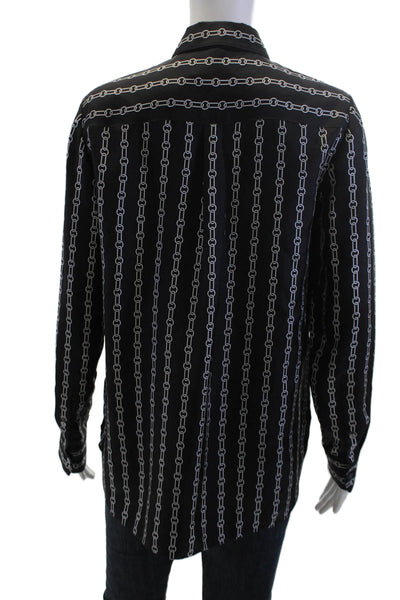 Theory Mens Point Collar Silk Button Up Long Sleeve Black Size S