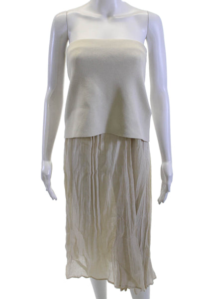 Zara Womens Bohemian Midi Dress Beige Sleeveless Zip Size XS