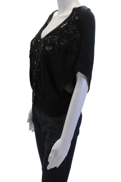 Free People Women Cardigan Black V Neck Button Boho Angora Blend Size S