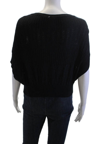 Free People Women Cardigan Black V Neck Button Boho Angora Blend Size S