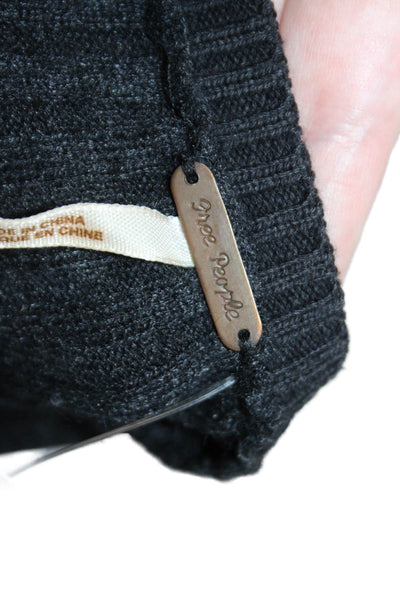 Free People Women Cardigan Black V Neck Button Boho Angora Blend Size S