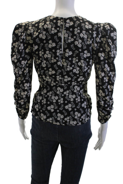 ASTR Women Black Floral V-Neck Long Sleeve Polyester Blouse Size XS