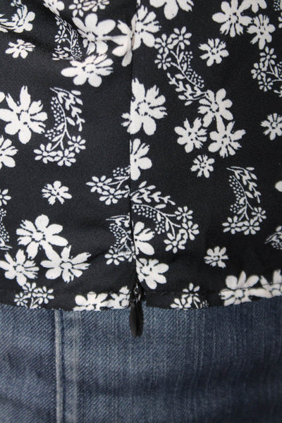 ASTR Women Black Floral V-Neck Long Sleeve Polyester Blouse Size XS
