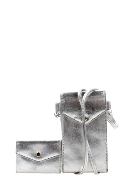 J Crew Womens Adjustbale Strap Double Pouch Crossbody Handbag Silver Leather