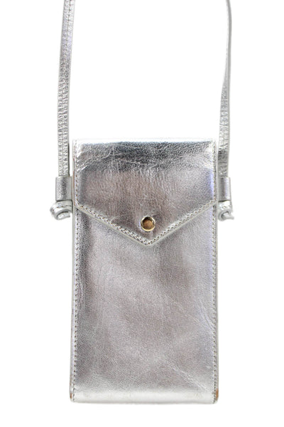 J Crew Womens Adjustbale Strap Double Pouch Crossbody Handbag Silver Leather