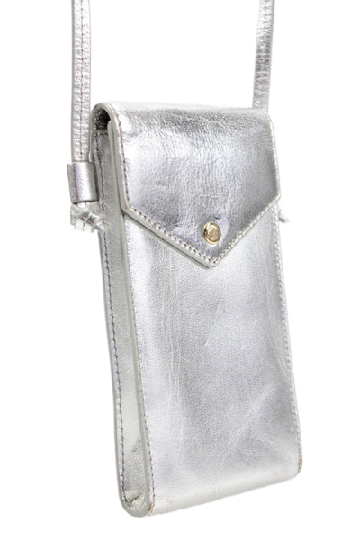 J Crew Womens Adjustbale Strap Double Pouch Crossbody Handbag Silver Leather