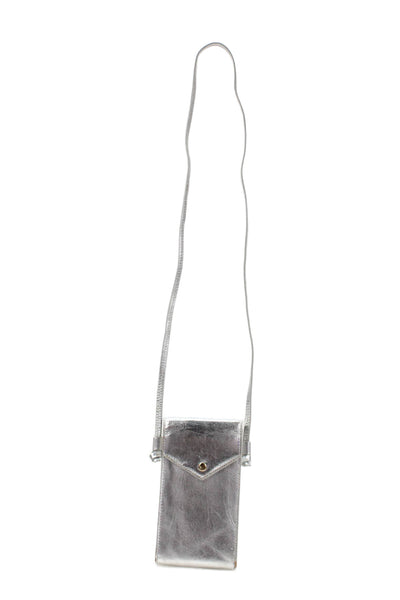 J Crew Womens Adjustbale Strap Double Pouch Crossbody Handbag Silver Leather