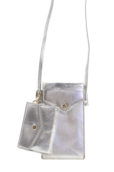 J Crew Womens Adjustbale Strap Double Pouch Crossbody Handbag Silver Leather