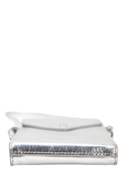 J Crew Womens Adjustbale Strap Double Pouch Crossbody Handbag Silver Leather