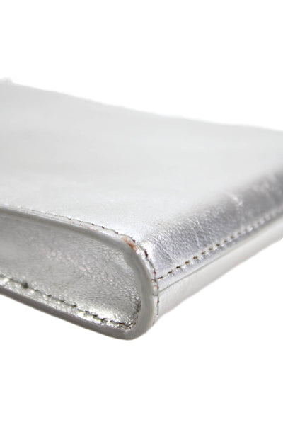 J Crew Womens Adjustbale Strap Double Pouch Crossbody Handbag Silver Leather