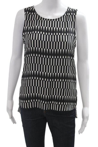 Parker Women Silk Geometric Round Neck Tank Black Size XS