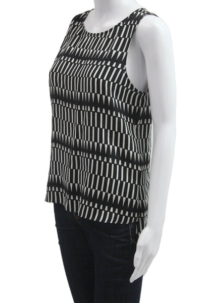 Parker Women Silk Geometric Round Neck Tank Black Size XS