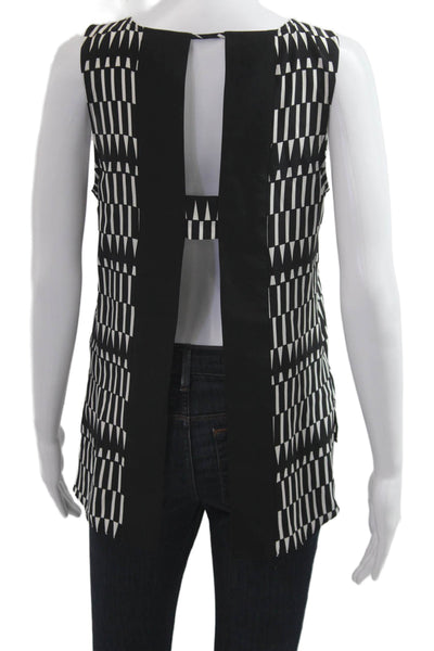 Parker Women Silk Geometric Round Neck Tank Black Size XS