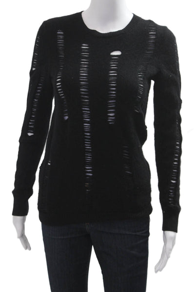 Aqua Women Black 100% Cashmere Pullover Sweater Round Neck Long Sleeve Size S