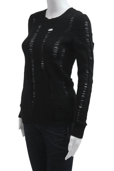 Aqua Women Black 100% Cashmere Pullover Sweater Round Neck Long Sleeve Size S