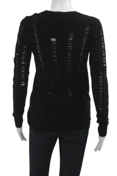 Aqua Women Black 100% Cashmere Pullover Sweater Round Neck Long Sleeve Size S