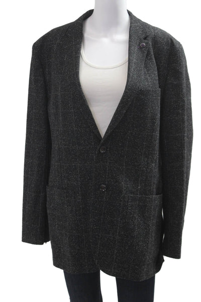 Ted Baker London Mens Dark Gray Check Blazer Button Long Sleeve Wool Size 6