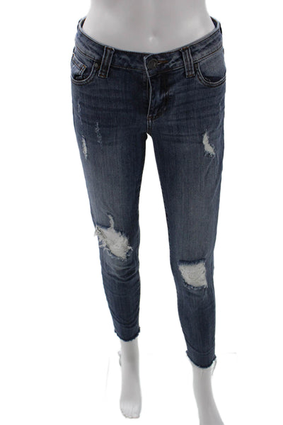 KUT from the Kloth Women Skinny Ankle Jeans Dark Blue Mid Rise Button Size 2