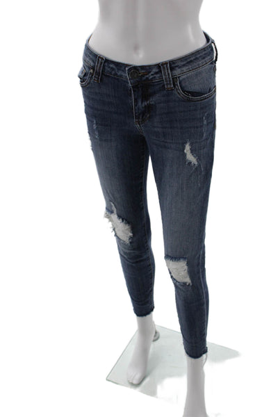KUT from the Kloth Women Skinny Ankle Jeans Dark Blue Mid Rise Button Size 2