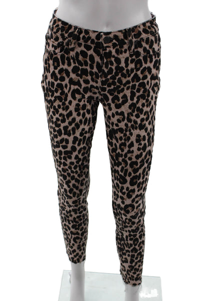Paige Womens Ankle Jeggings Beige Animal Print Mid Rise Button Size 26